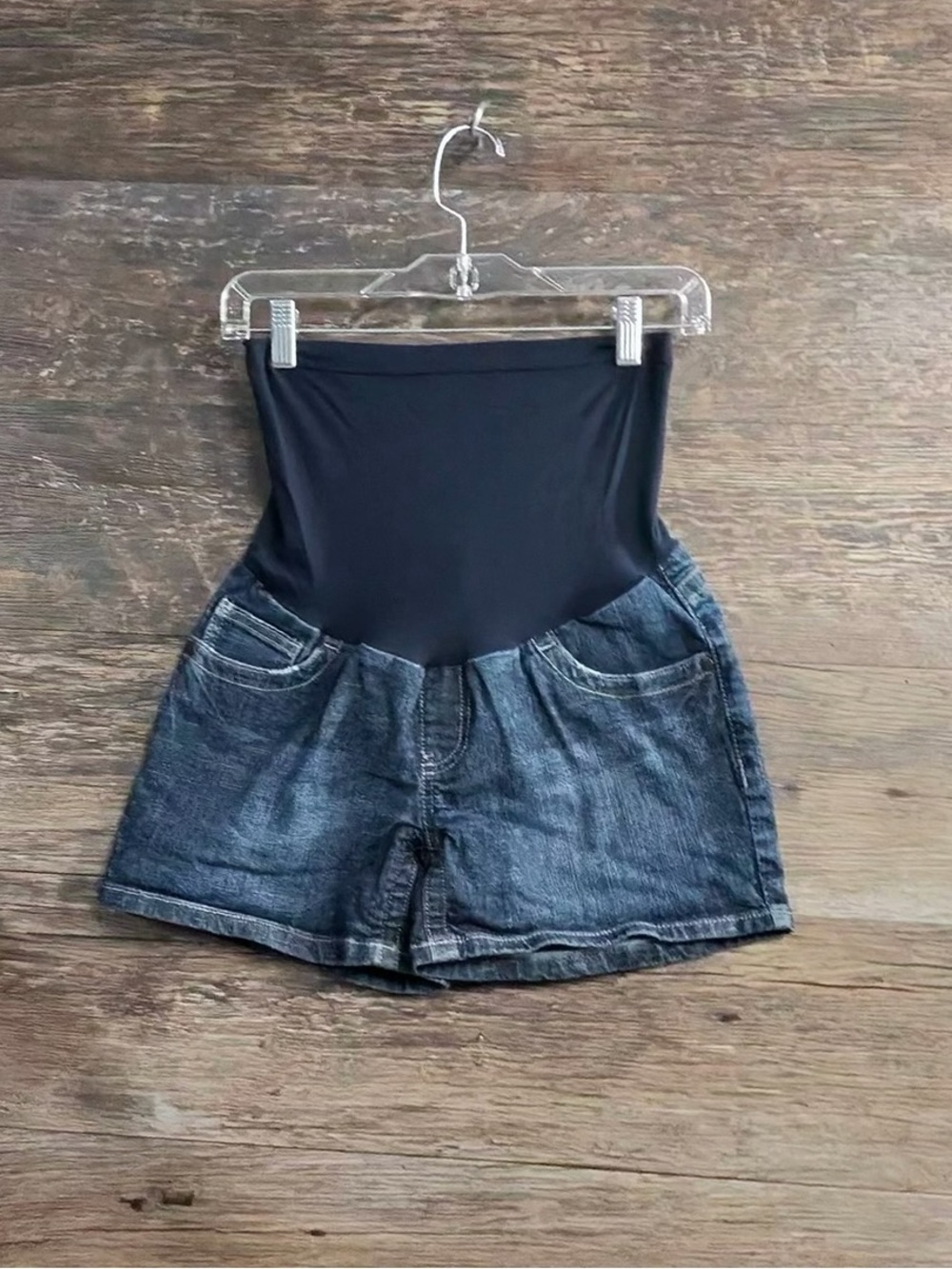 Indigo Blue Denim Maternity Shorts with Waist Panel